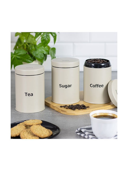 Klausberg Set of 3pcs Jars for Coffee / Tea / Sugar with Lid made of Stainless Steel Gray 11x11x11cm