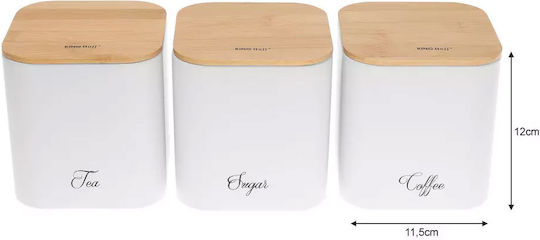 KING Hoff Set 3 Bucăți Vaze Pentru Cafea / Ceai / Zahăr Cu Capac Din Sticlă Alb 11.5x11.5x12.3cm 3 Bucăți