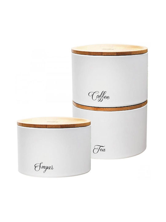 Klausberg Set 1pcs Jars for Sugar / Coffee / Tea with Lid Wooden White 13.5x9.3x13.5cm