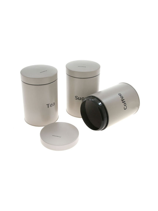 Klausberg Set of 3pcs Jars for Coffee / Tea / Sugar with Lid made of Stainless Steel Gray 11x11x11cm