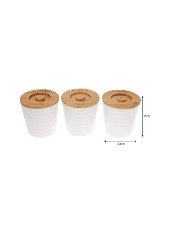 Klausberg Set 3 Pieces Coffee Tea Sugar Jars with Lid Stainless Steel White 13.5x13.5x14.5cm