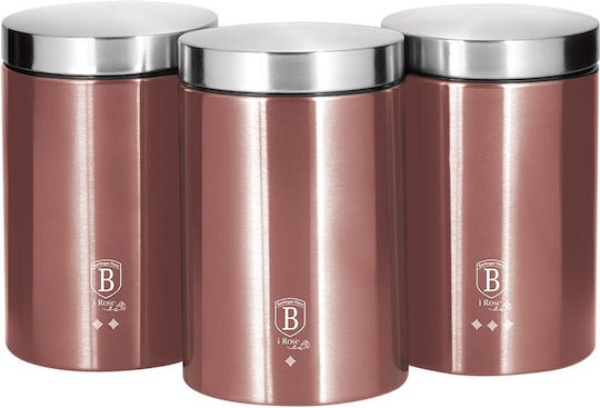 Berlinger Haus i-Rose Collection Set of 3 Food Jars for Coffee Sugar and Tea with Lid made of Stainless Steel Pink 1900ml 3 Pieces