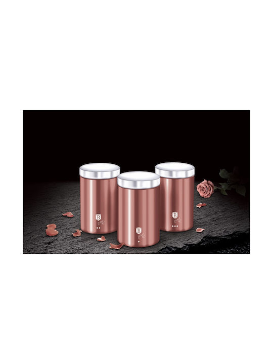 Berlinger Haus i-Rose Collection Set of 3pcs Jars for Coffee / Sugar / Tea with Lid made of Stainless Steel Pink 1900ml