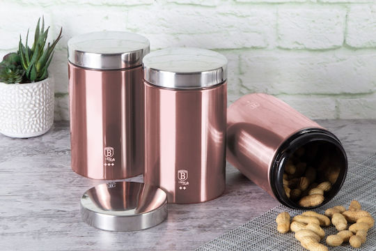 Berlinger Haus i-Rose Collection Set of 3 Food Jars for Coffee Sugar and Tea with Lid made of Stainless Steel Pink 1900ml 3 Pieces