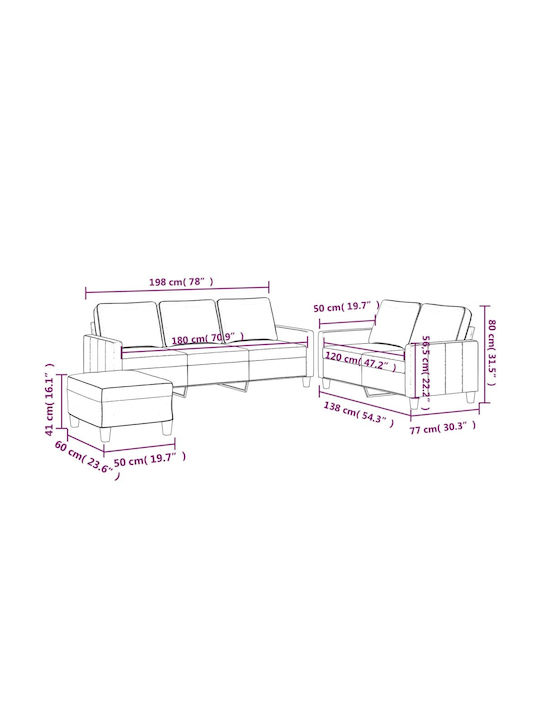 Living Room Furniture Set 2-Seater & 2-Seater & Stool Blue