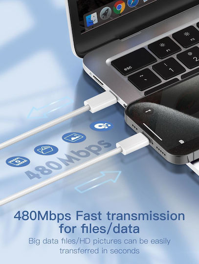 Ldnio Cablu USB 2.0 USB-C Masculin - USB-C 65W PD Alb 1m