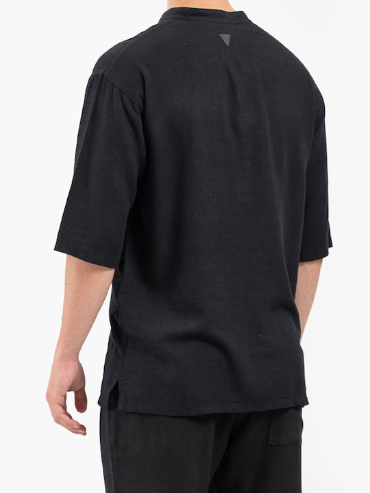 Short-sleeved Linen Shirt Black