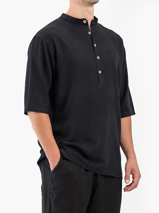 Short-sleeved Linen Shirt Black