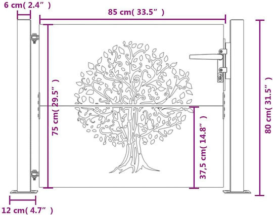 vidaXL Metal Fence Gate in Brown Color 80cm x 1.05m