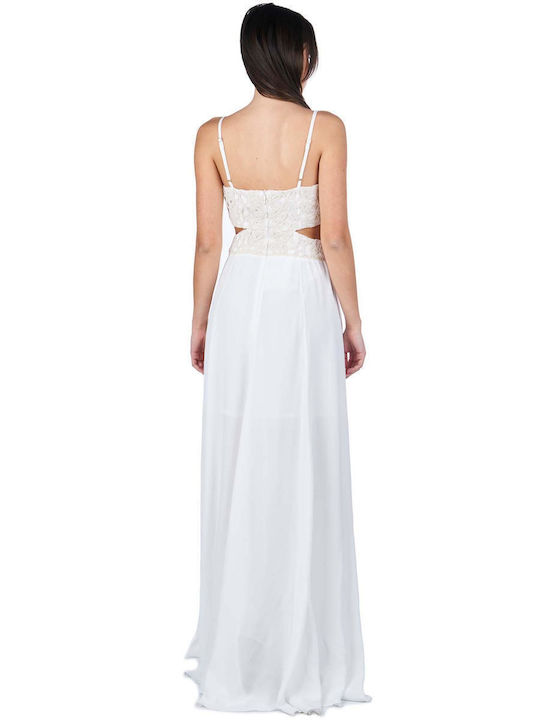 Access Maxi Evening Dress with Lace White