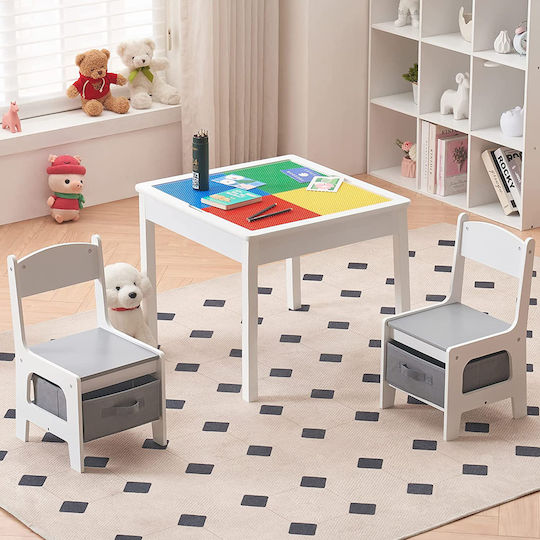 Kinder Tischset mit Stühlen aus Holz Weiß