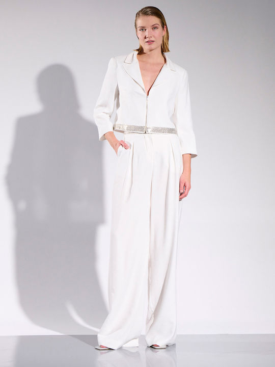 Matis Fashion Κοντό Γυναικείο Σακάκι Εκρού με Παγιέτες