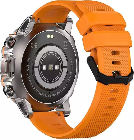 Nubi AK56 Smartwatch mit Pulsmesser (Silver / Extra Orange Silicone Strap)
