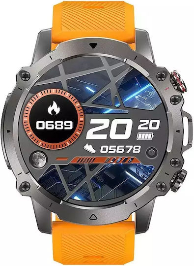Nubi AK56 Smartwatch mit Pulsmesser (Silver / Extra Orange Silicone Strap)