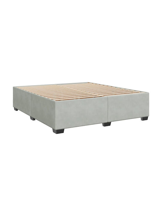 King Size Bett mit Samt Grau mit Lattenrost & Matratze 180x200cm