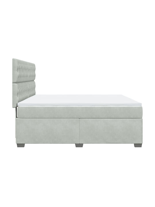 King Size Bett mit Samt Grau mit Lattenrost & Matratze 180x200cm