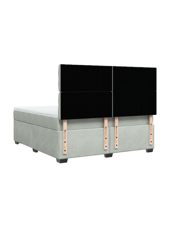 King Size Bett mit Samt Grau mit Lattenrost & Matratze 180x200cm