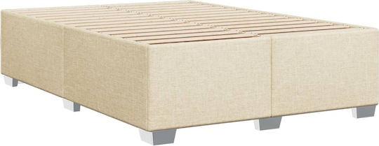 Double Bed Upholstered with Fabric Beige with Slats and Mattress 160x200cm