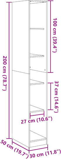Bibliotecă Gri 30x50x200 cm