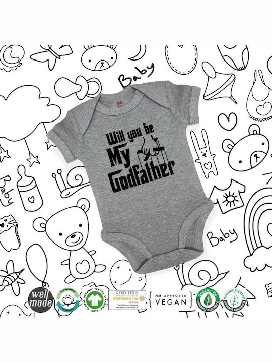 Koupakoupa Will You Be My Godfather Baby Bodysuit Short-Sleeved Gray