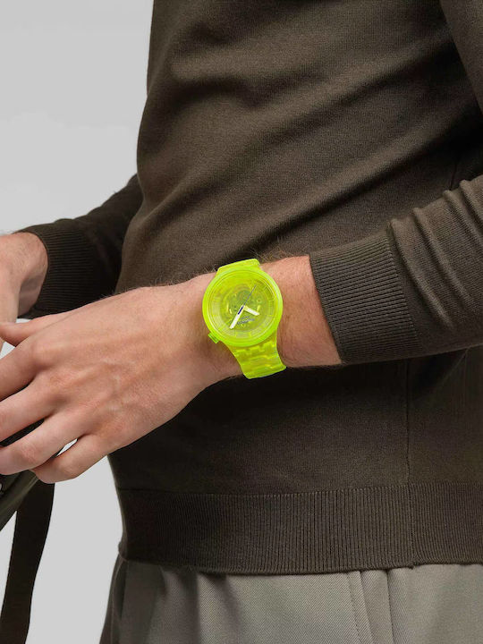 Swatch Swatch Γυναικείο Ρολόι Μπαταρίας με Κίτρινο Καουτσούκ Λουράκι