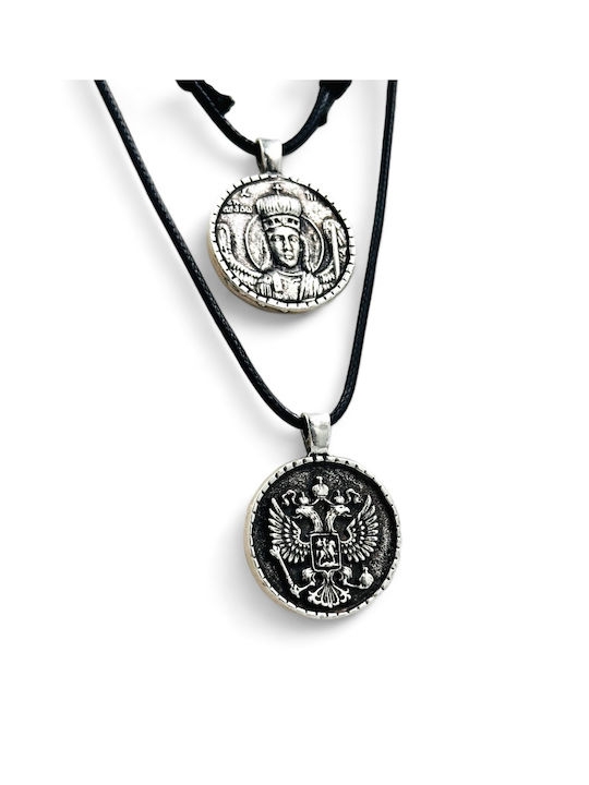 Silver Plated Necklace Pendant Archangel Michael Mandamados Double-Headed Eagle Diameter 2.7 cm