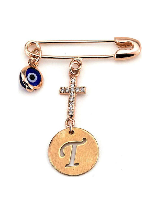 Goldsmith Παιδική Παραμάνα Μονόγραμμα Και Σταυρουδάκι. από Επιχρυσωμένο Ασήμι με Σταυρό