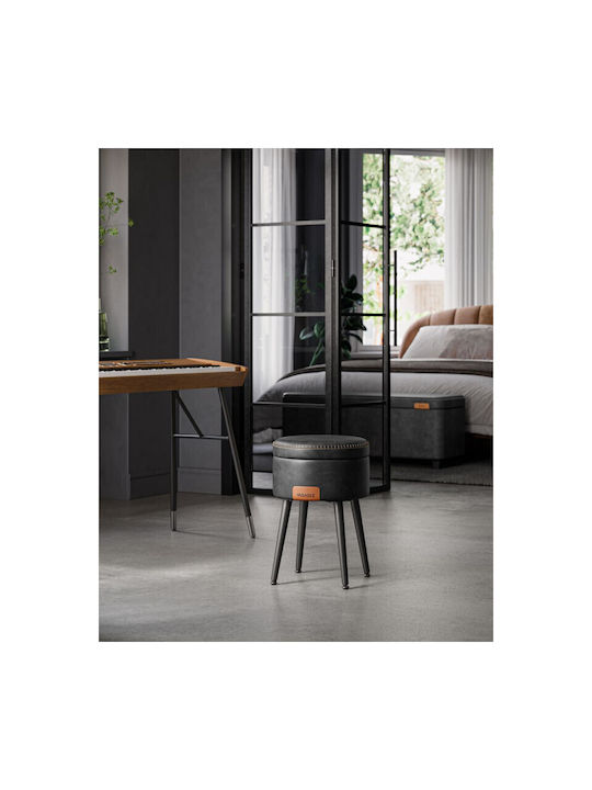 Stool For Living Room With Storage Space Upholstered with Leatherette Black 38.2x38.2x44.4cm