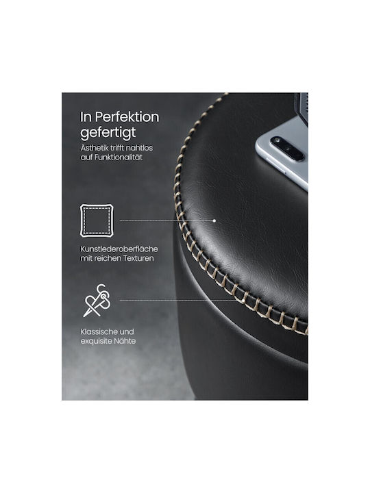 Stool For Living Room With Storage Space Upholstered with Leatherette Black 38.2x38.2x44.4cm