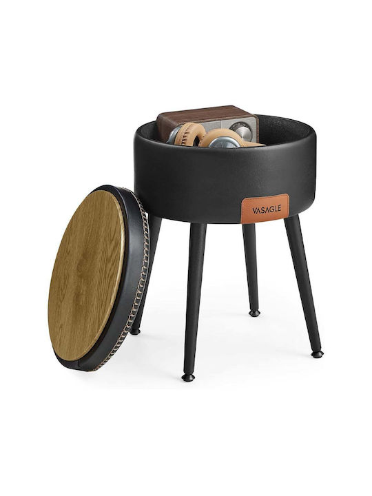 Stool For Living Room With Storage Space Upholstered with Leatherette Black 38.2x38.2x44.4cm