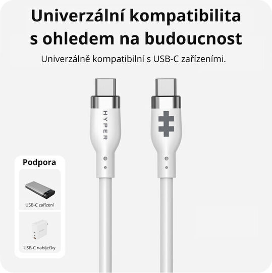 Hyper USB 2.0 Cable USB-C male - USB-C 240W PD Λευκό 2m