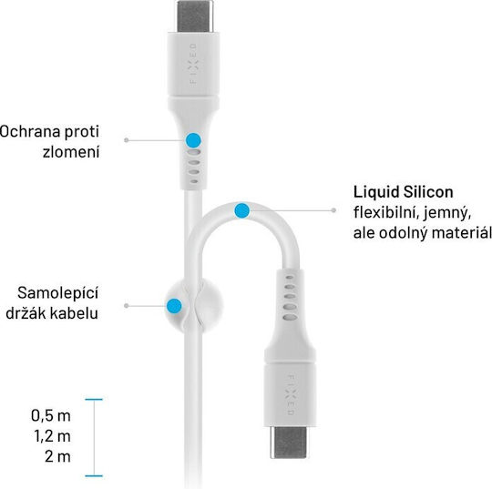 Fixed Заряден USB 2.0 Кабел USB-C Мъжки - USB-C 60W Захранване (PD) Бял 1.2м