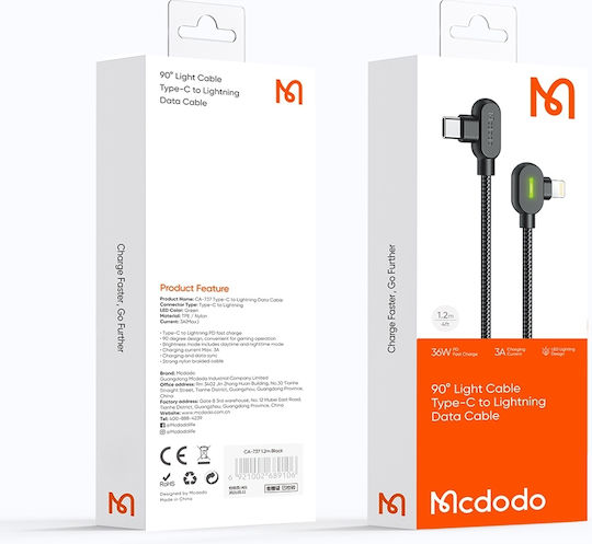 Mcdodo LED USB-C to Lightning Cable Μαύρο 2m (CA-7371)