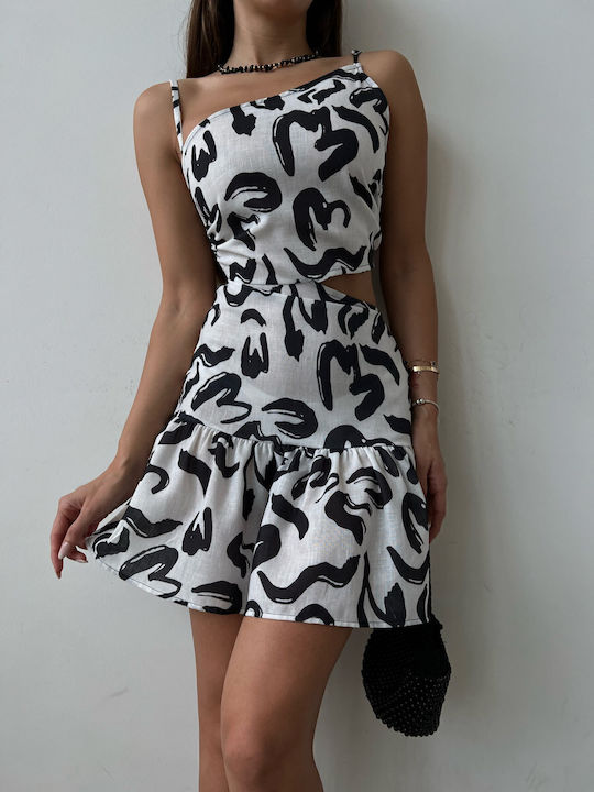 Sinell Women's Linen Mini Dress with Waist Cutout White Designs