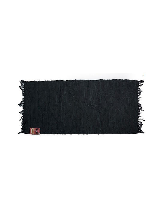 Chios Hellas Rug Fireplace Rectangular Leather with Fringes Black