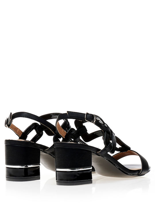 Black Faux Leather Sandals with Suede Details and Special Strap