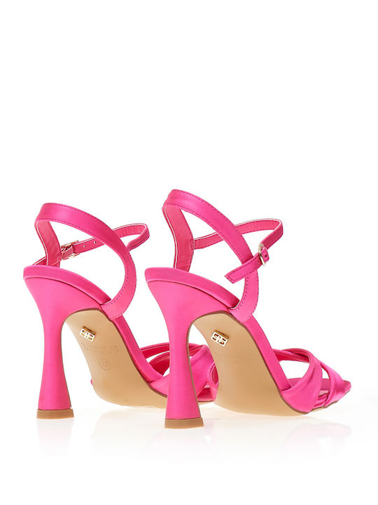 Sandale cu barete încrucișate din satin fuchsia