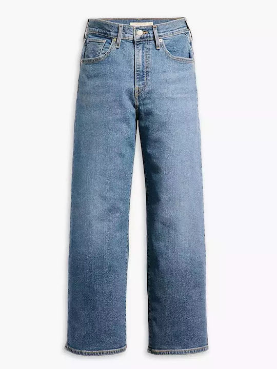 High Waist Women's Jean Trousers in Loose Fit Medium Aged Denim