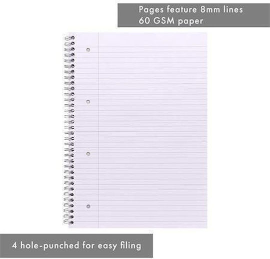 Pukka Pad Spiral Caiet Cu dungi A4 80 de Foi 1buc (Culori diverse)