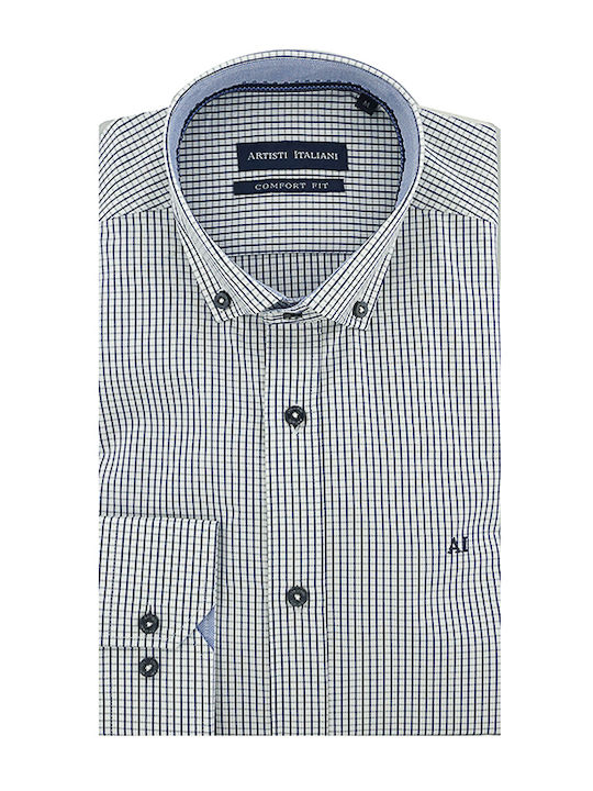 Artisti Italiani Herren Baumwoll-Langarmhemd Dunkelblau Regular Fit (AI18237/CRBD) (100% Baumwolle)