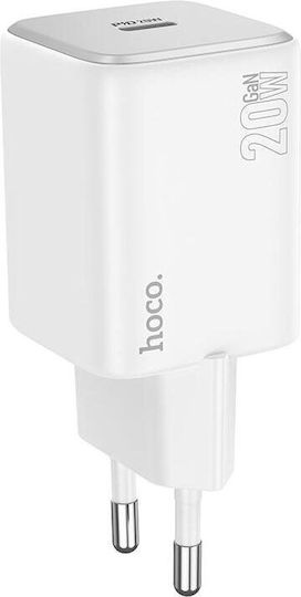 Hoco Ladegerät ohne Kabel mit USB-C Anschluss 20W Stromlieferung / Schnellaufladung 3.0 Weißs (N40 Mighty)