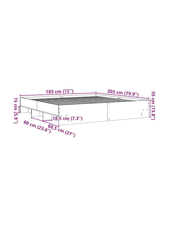 Rama de pat Vidaxl Sonoma Oak 180x200cm Lemn prelucrat 1 piesă Dublu Maro