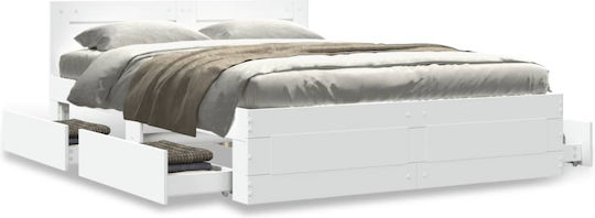 King Size Wooden Bed White with Slats for Mattress 190x190cm