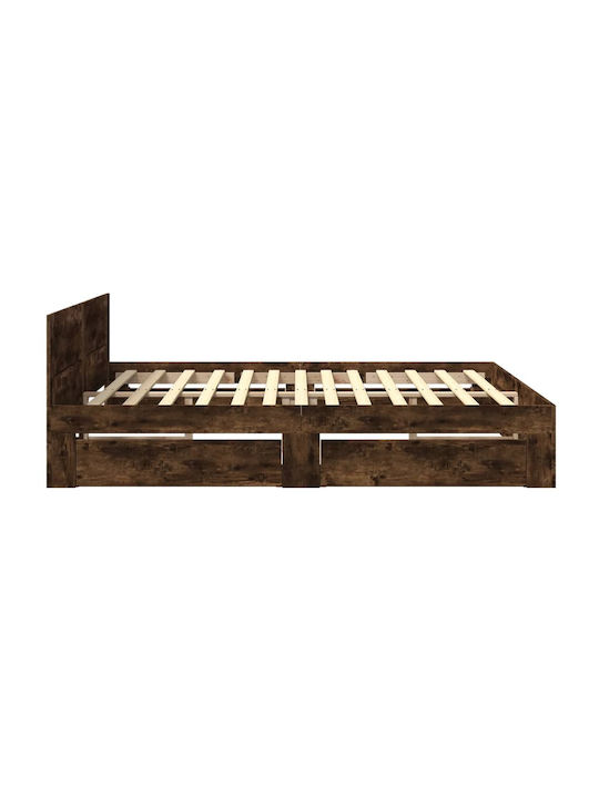 King Size Holzbett Braun mit Lattenrost für Matratze 180x200cm