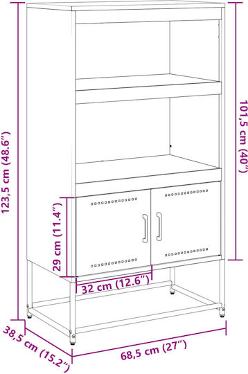 Wand Wohnzimmer Vitrine aus Metall mit Glas Weiß 68.5x38.5x107cm