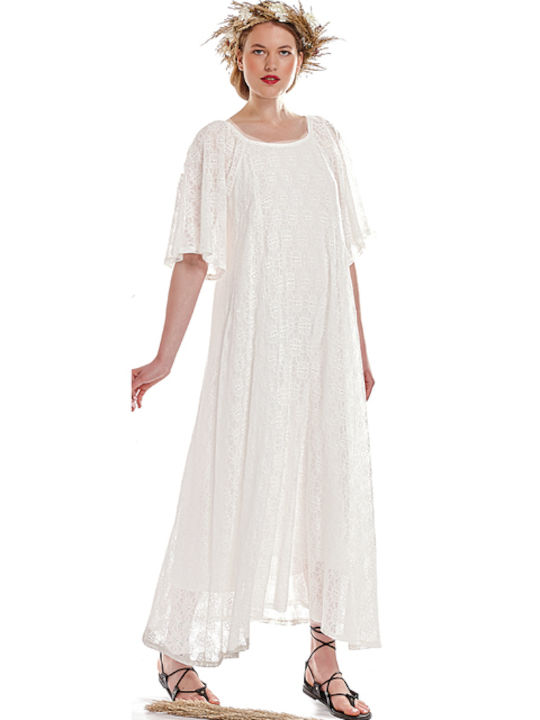 Kaftan de platină cu dantelă maxi 62010 alb