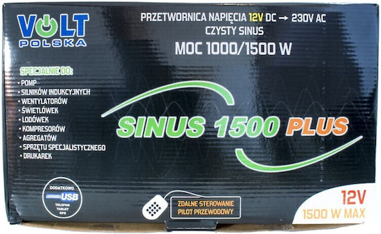 Volt Polska Inverter Αυτοκινήτου Τροποποιημένου Ημιτόνου 1000W για Μετατροπή 12V DC σε 230V AC