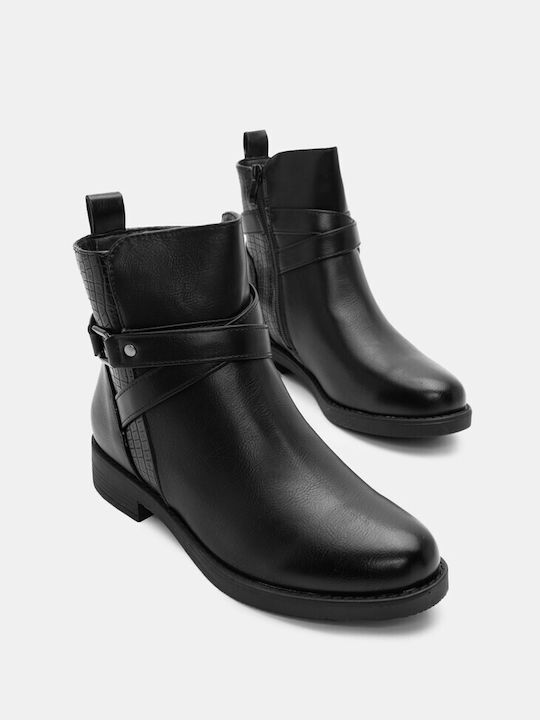 Stiefeletten mit Krokodil-Details & Riemen 4298401-schwarz