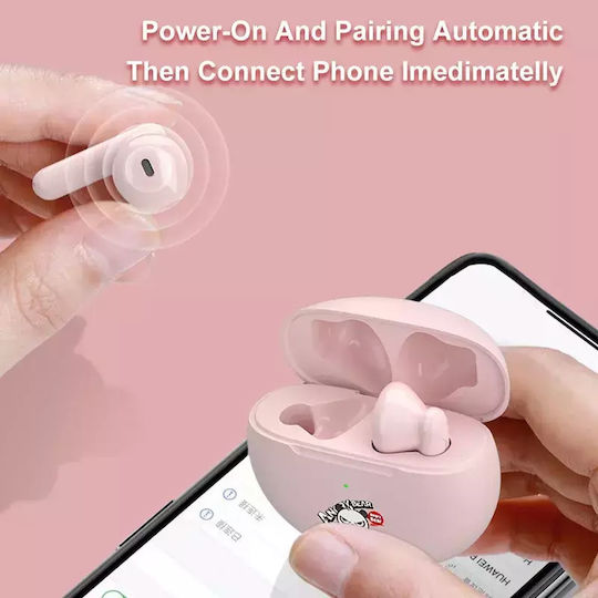 Nubi QT5 Angry Bear In ear Bluetooth хендсфри Слушалки с Кутийка за Зареждане Розов