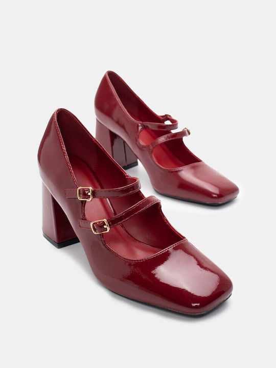 Luigi Patent Leather Pointed Toe Burgundy High Heels with Strap